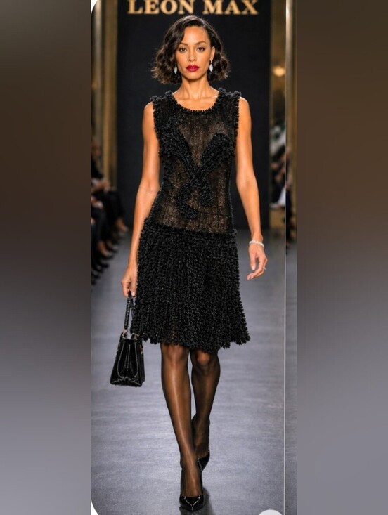 Leon Max Dresses & Skirts - LEON MAX LIMITED EDITION BLACK M L RAISED SOUTACHE CHENILLE SILK FIT FLARE DRESS